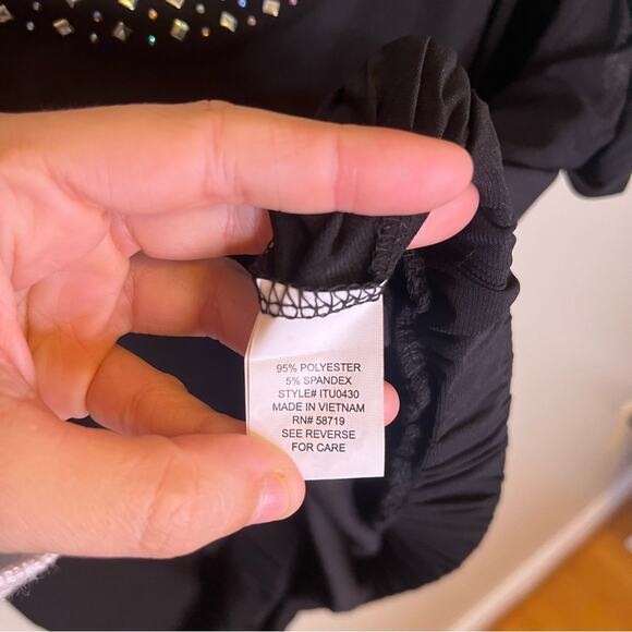 NY Collection Black Embellished Neckline Cutout Modest Blouse Short Sleeve PXL - Picture 4 of 11